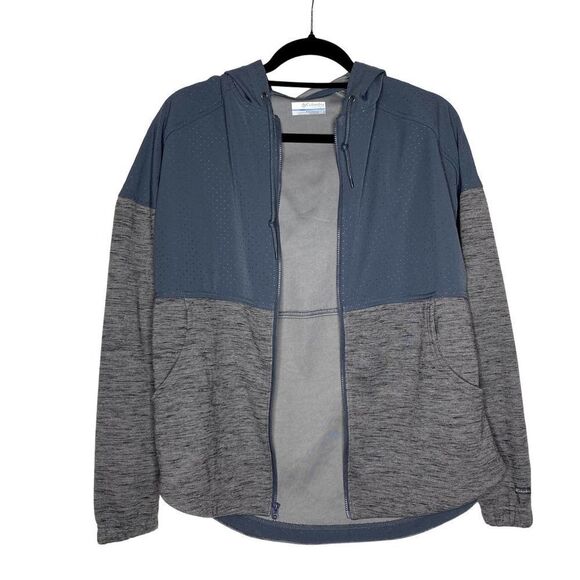 Columbia Colorblock Full Zip Athletic Perforated Hoodie Jacket Blue Gray Small - Picture 1 of 11